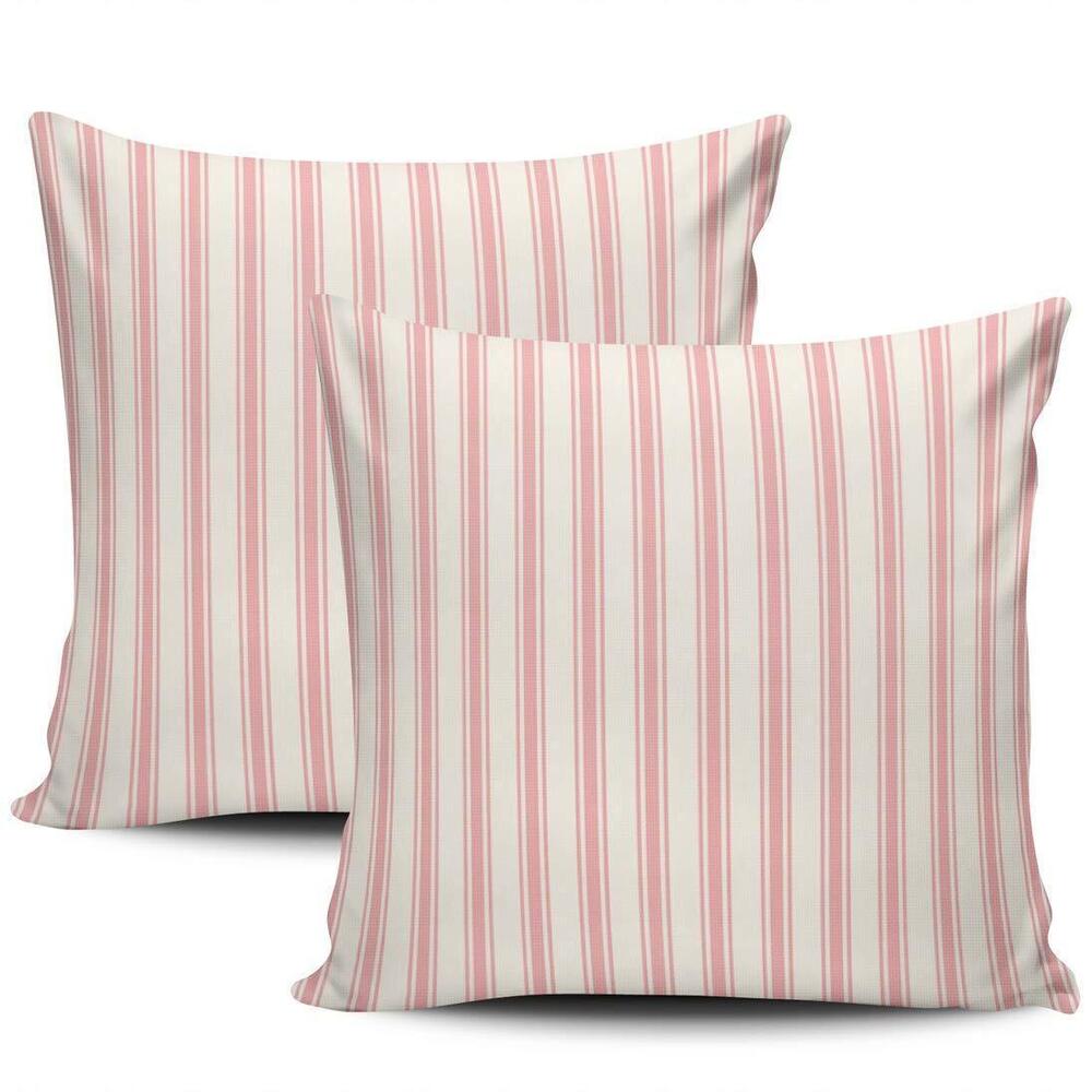 5212 Classic Ticking Stripe Pink and White Pillow Covers Square Home